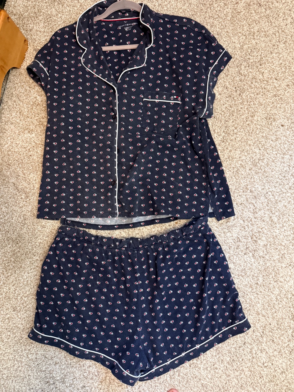 TOMMY HILFIGER Navy Heart-Print Women's Pajama Set